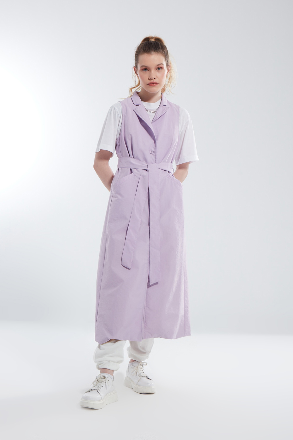 Double Breasted Collar Lilac Long Vest