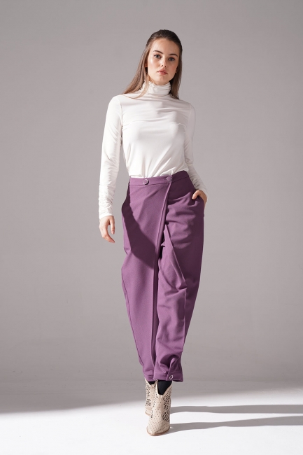 Mizalle - Double Breasted Crepe Trousers (Light Purple)