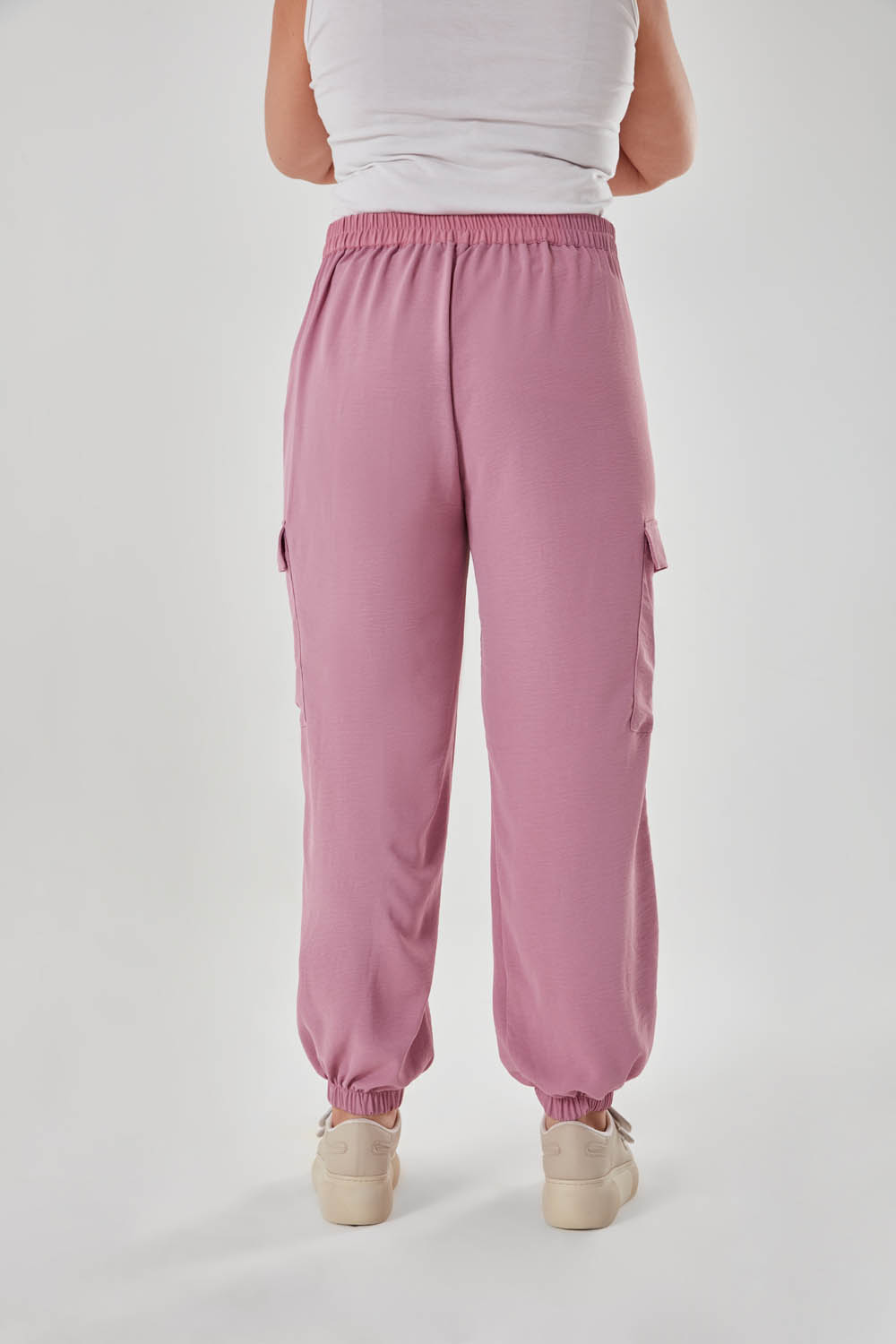 Dusty Rose Woven Trousers with Cargo Pockets