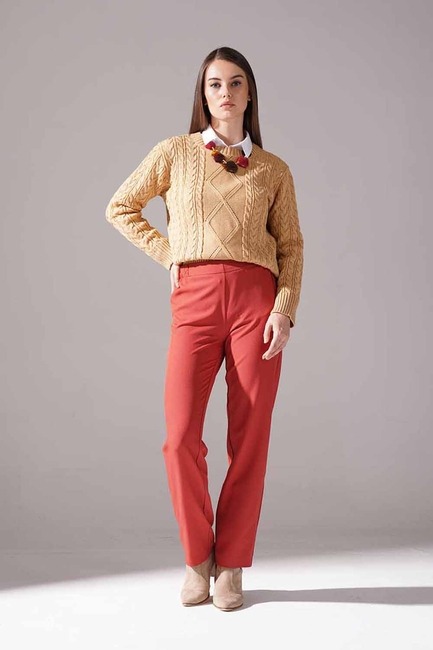 Mizalle - Elastic Crepe Trousers (Brick Red)