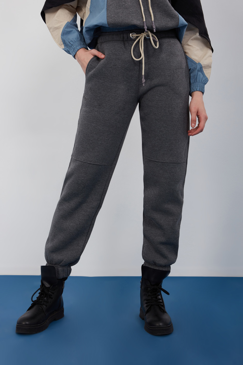 Elastic Waist Anthracite Jogger Trousers