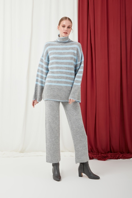 Mizalle - Elastic Waist Grey Tricot Trousers