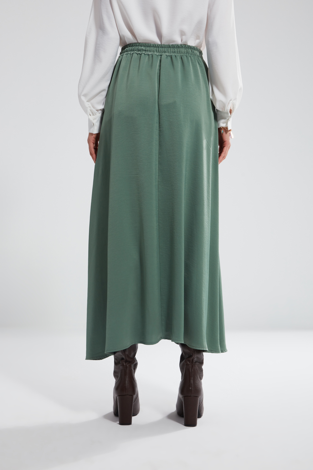 Elastic Waist Mint Flared Skirt