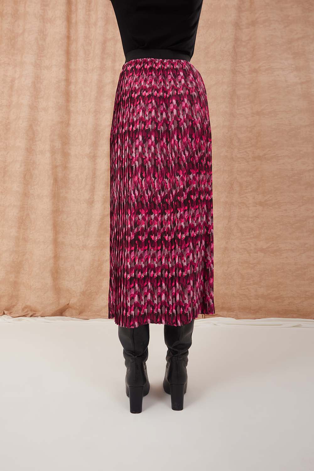 Elastic Waist Multicolor Pleated Skirt