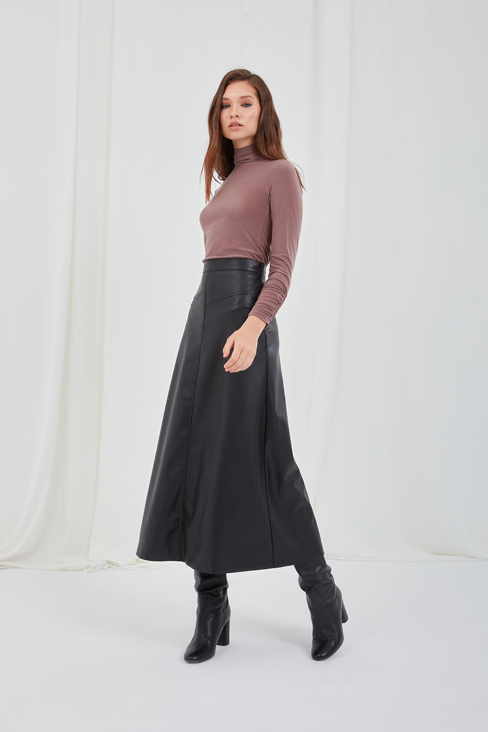 Faux Leather Black Bell Skirt