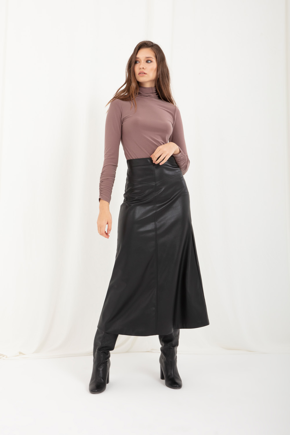 Faux Leather Black Bell Skirt