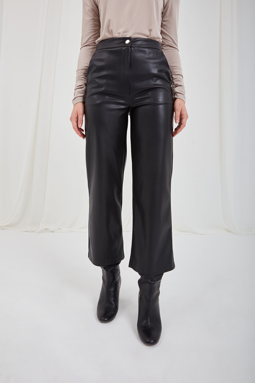 Faux Leather Black Culotte Trousers
