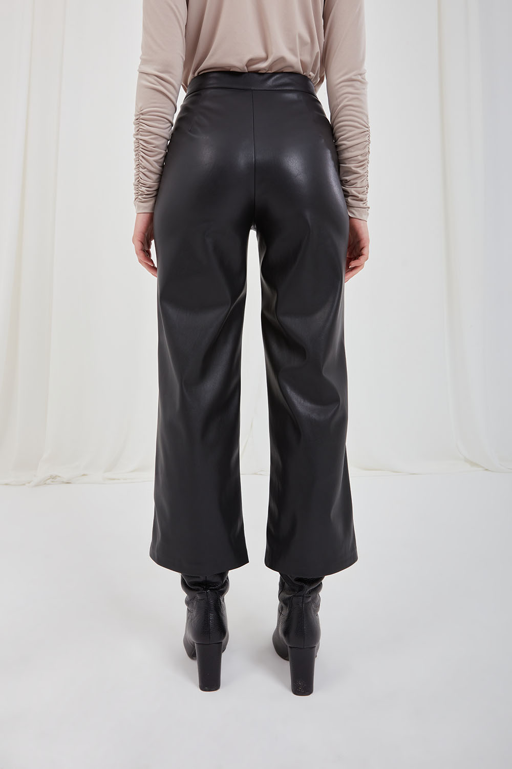 Faux Leather Black Culotte Trousers