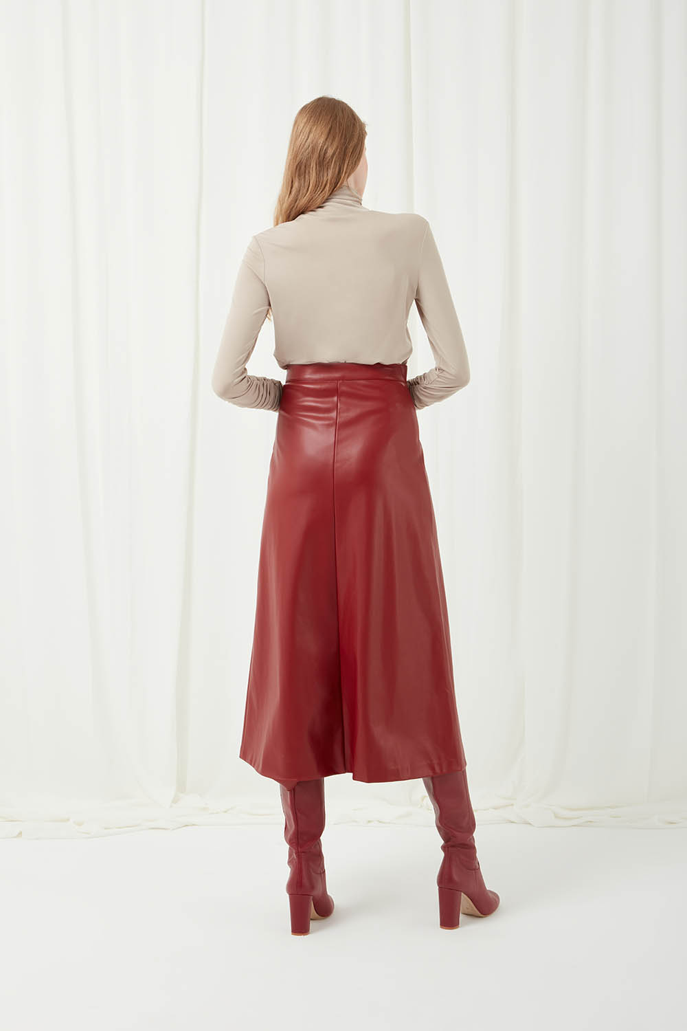 Faux Leather Burgundy Bell Skirt