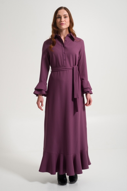 Mizalle - Flywheel Sleeve Purple Dress with Collars