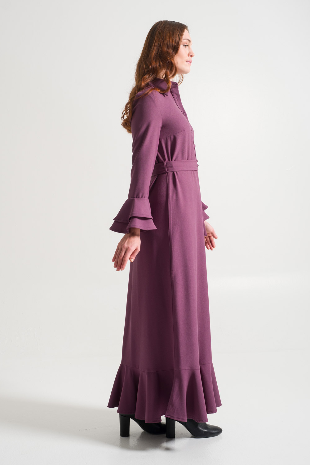 Flywheel Sleeve Purple Dress with Collars
