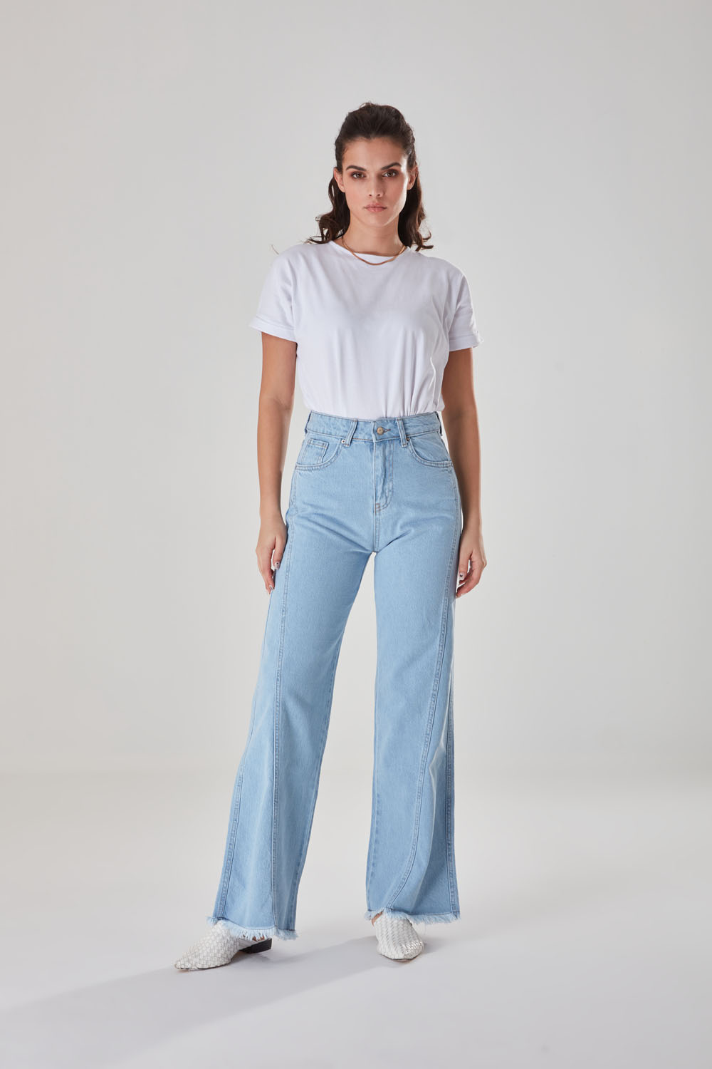 Front Stitching Detail Denim Blue Trousers