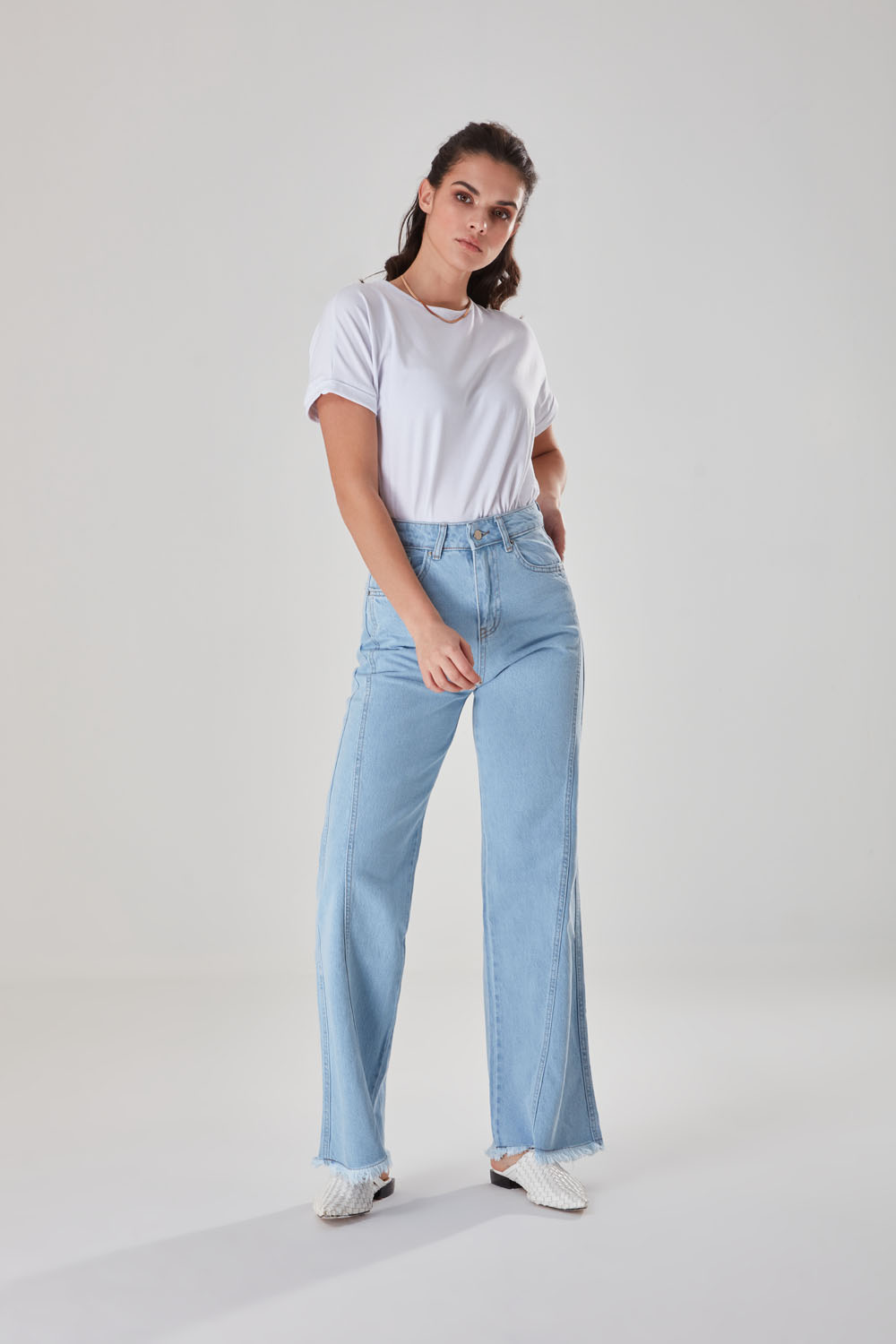 Front Stitching Detail Denim Blue Trousers