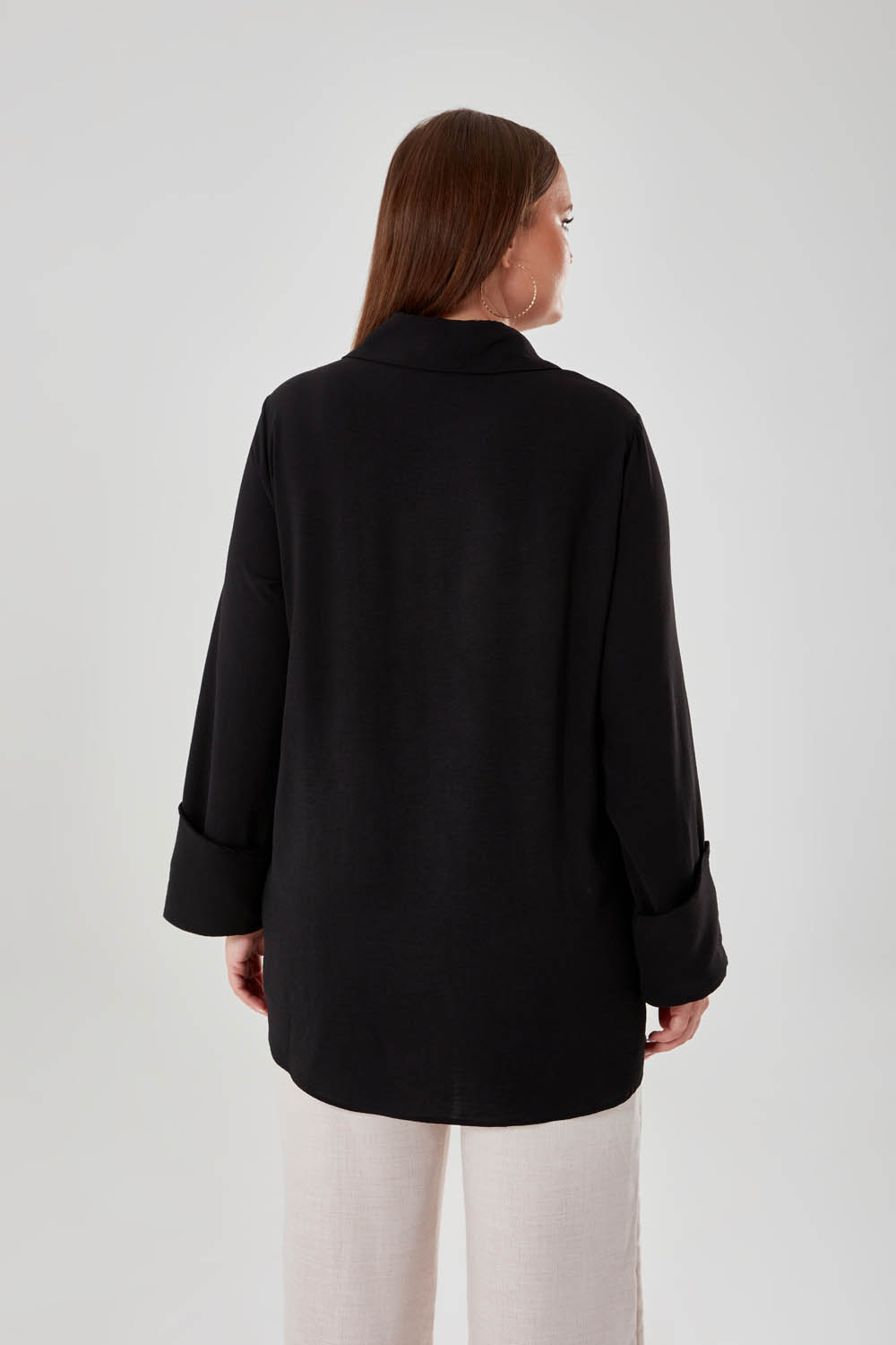 Gold Buttoned Pointed Collar Black Shirt Tunic