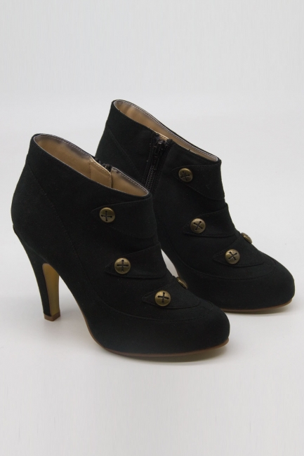 Mizalle - Heeled Micro Suede Boots (Black)