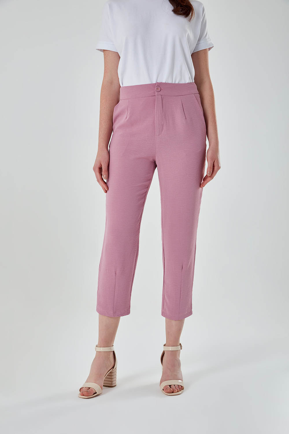 Hem Stitched Dusty Rose Carrot Trousers