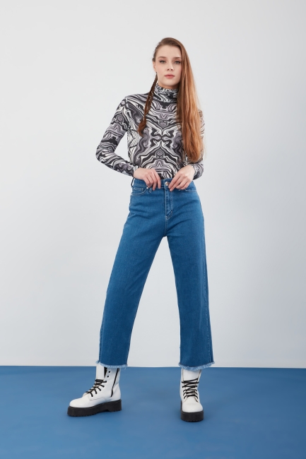 Mizalle - High Waist Blue Jean Trousers