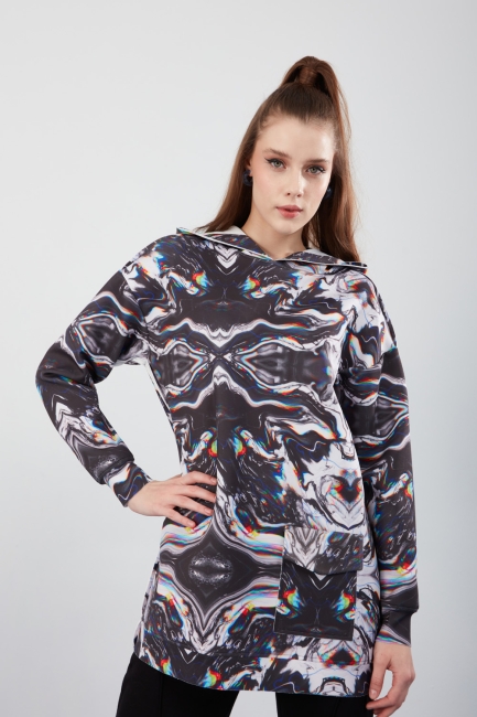 Mizalle - Hooded Digital Printed Sweatshirt