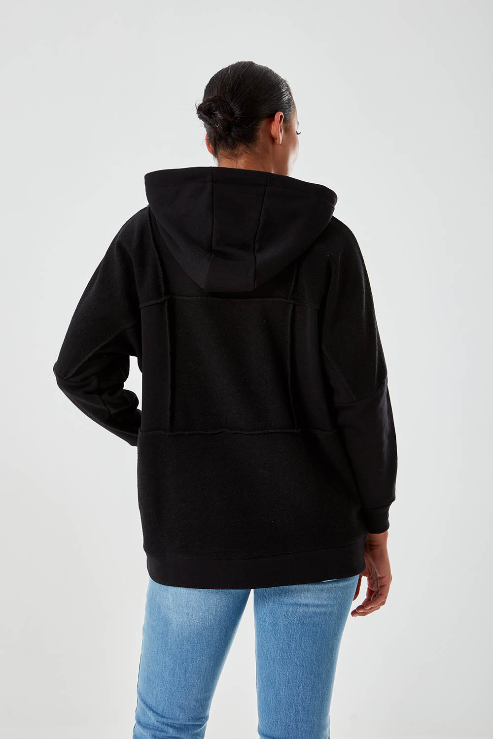 Hooded Piece Block Black Sweatshirt
