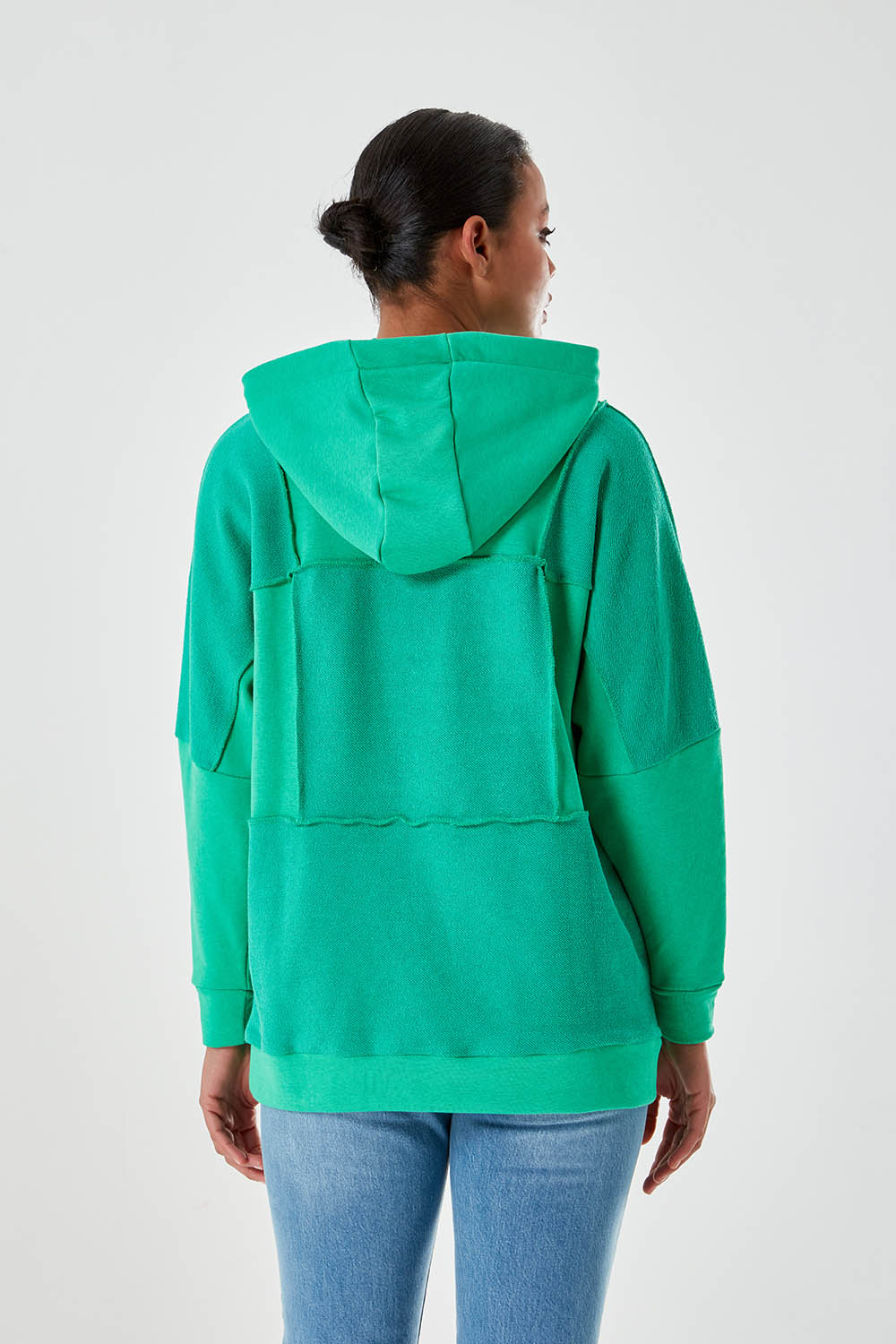 Hooded Piece Block Green Sweatshirt