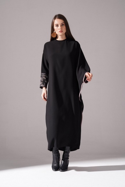 Mizalle - Jacquard Abaya Dress (Beige)