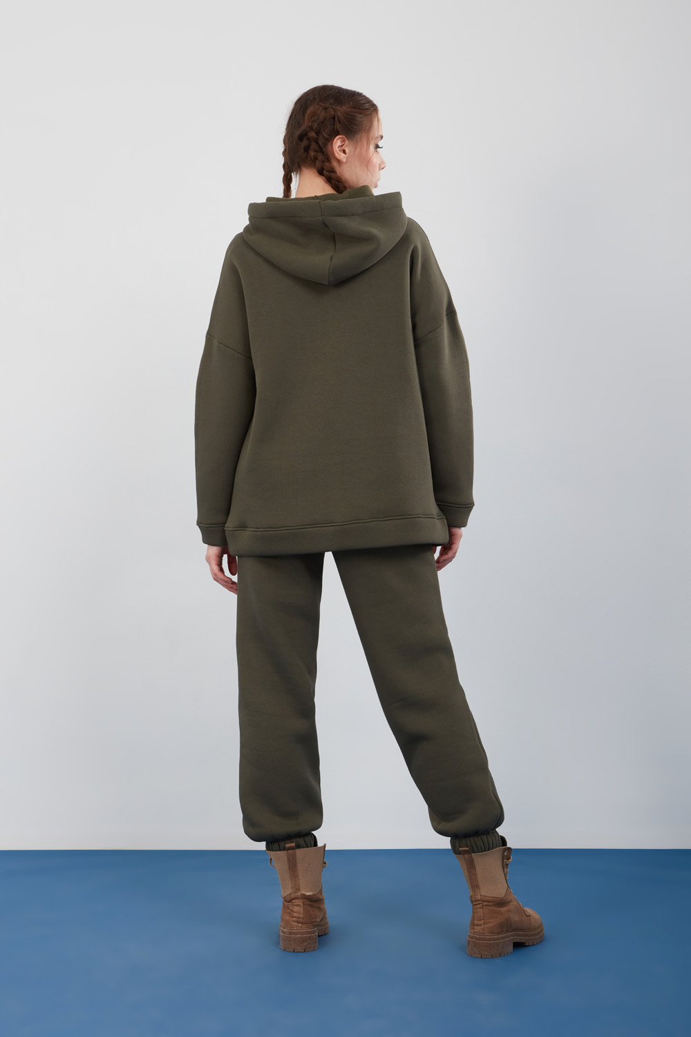 Khaki Hooded Winter Sweatshirt with Pockets