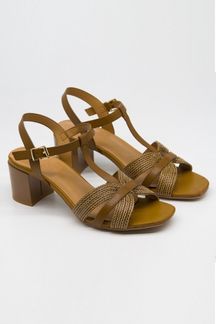 Mizalle - Knit Designed Low Heel Shoes (Camel)