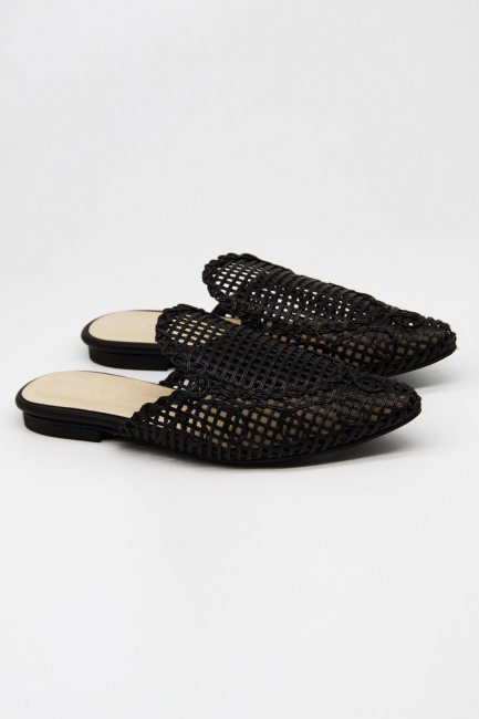 Mizalle - Knit Designed Mule Slippers (Black)