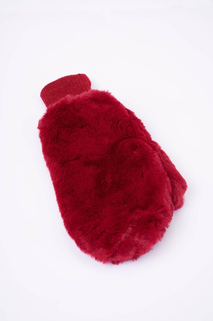 Mizalle - Knitted Fur Gloves (Claret Red) 