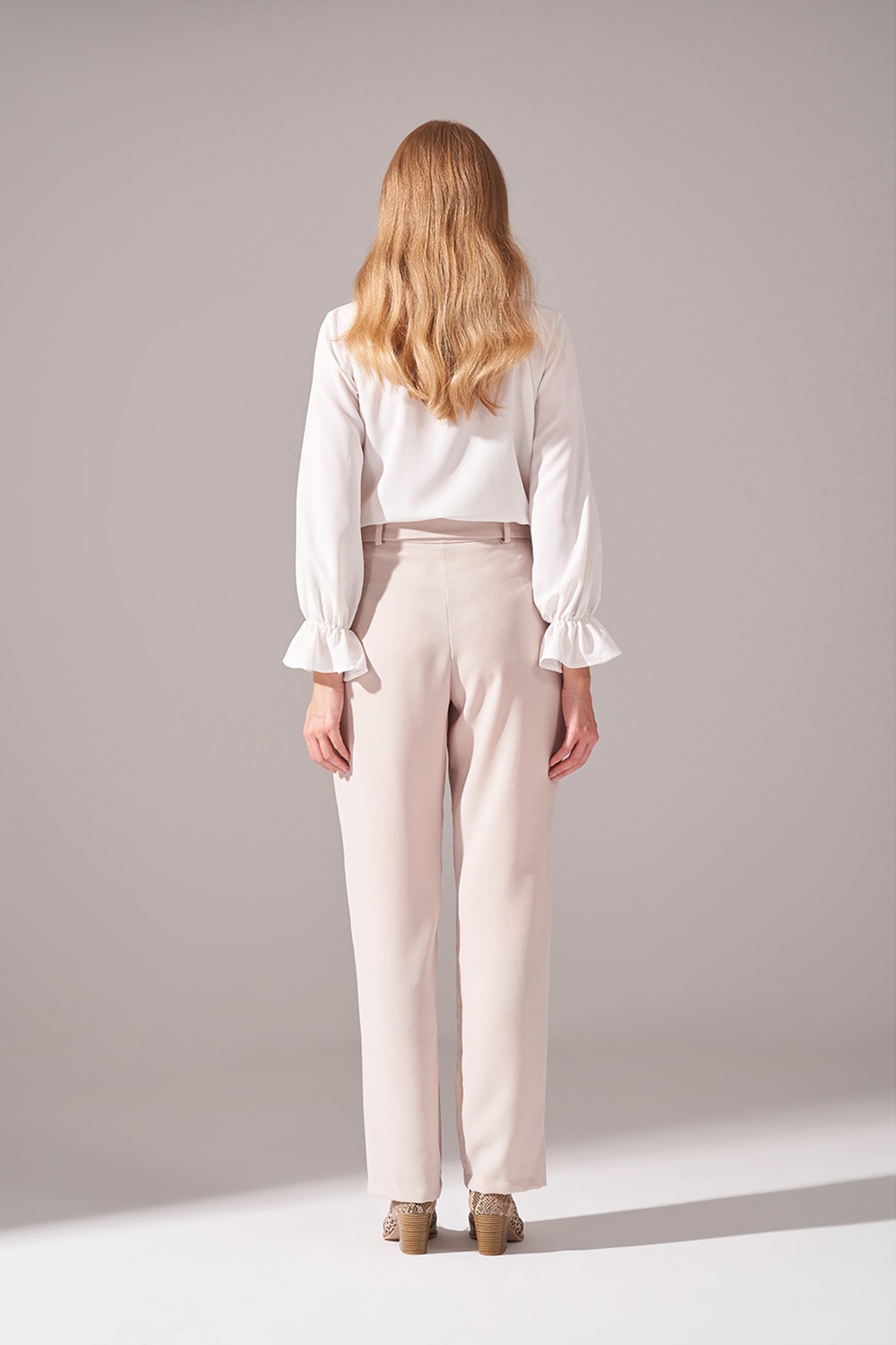 Lace-Up Crepe Trousers (Beige)