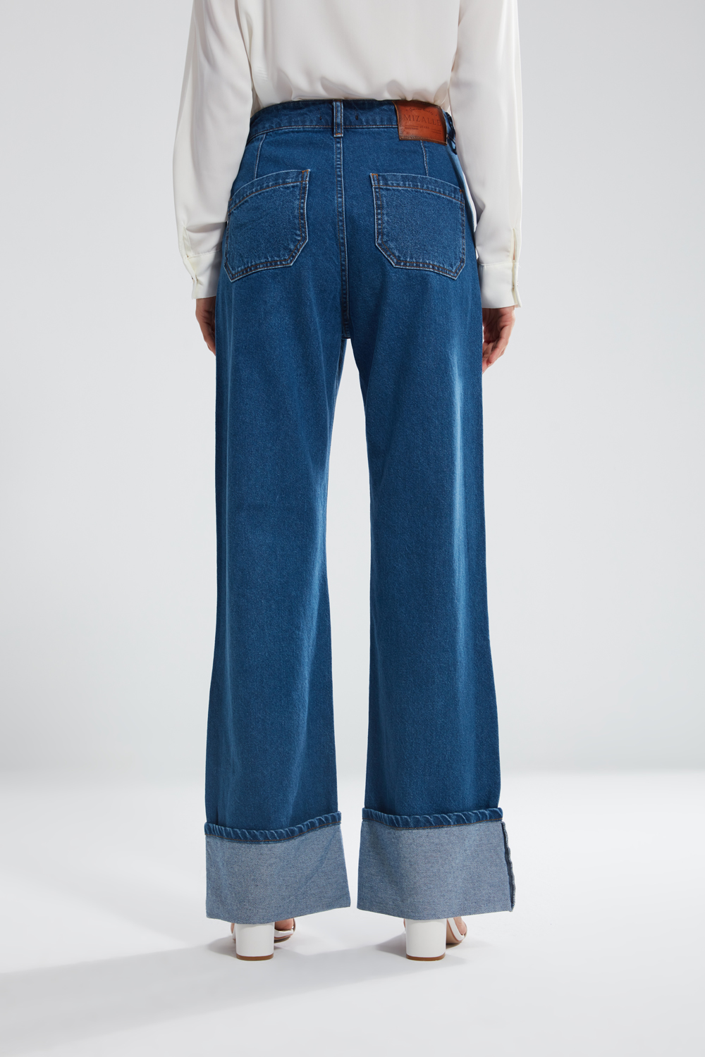 Laser Embroidered Blue High Waist Jean Trousers