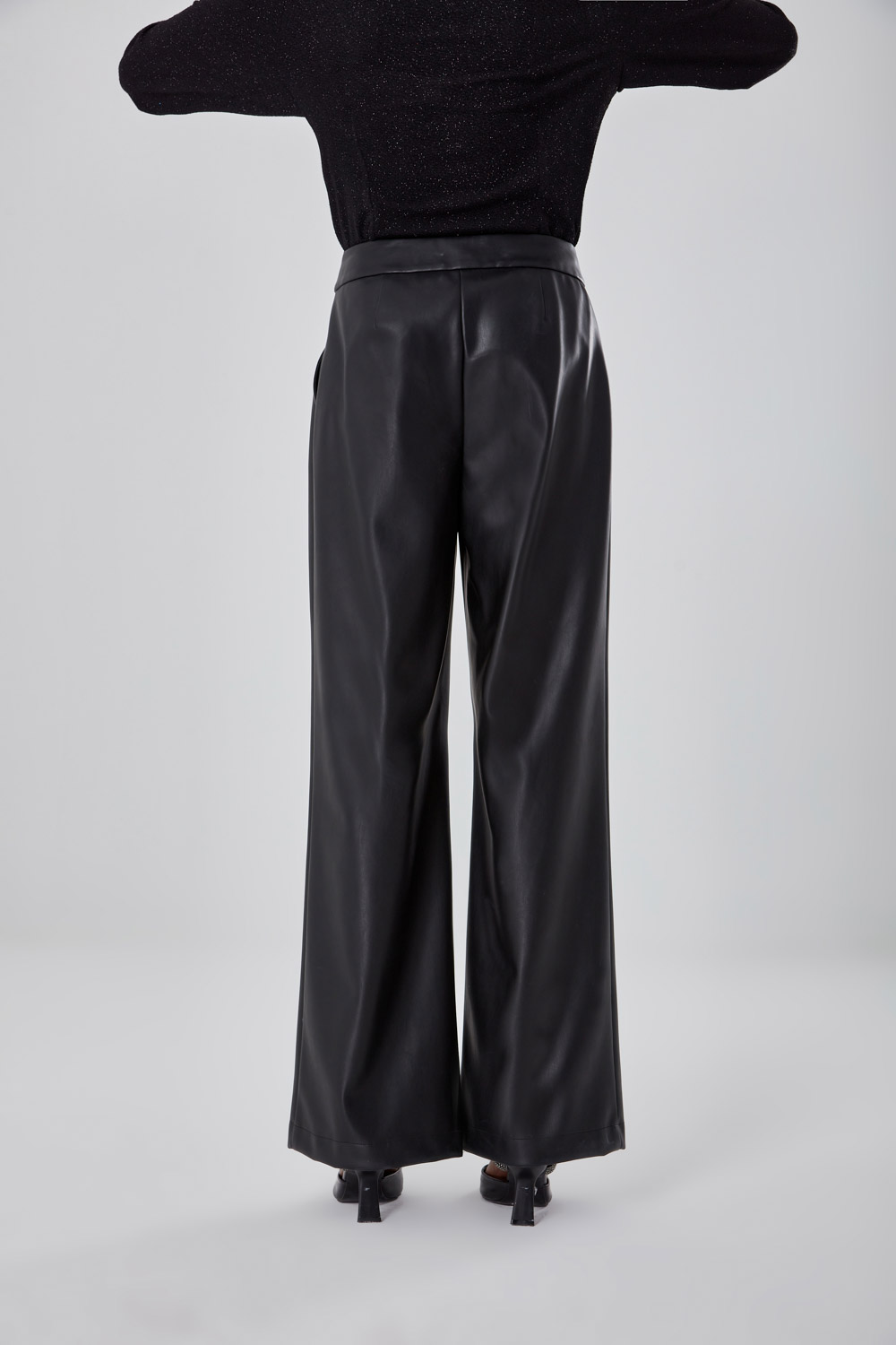 Leather Detailed Casual Black Pants
