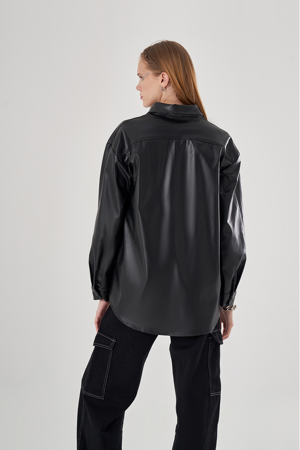Leather Detailed Color Black Shirt
