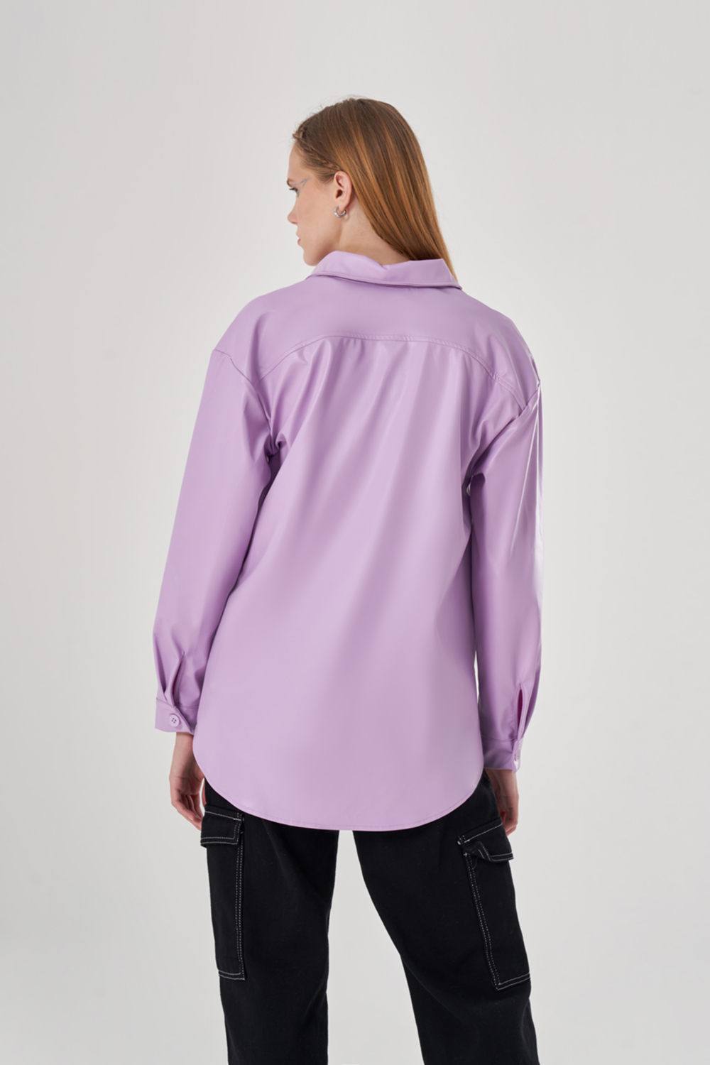 Leather Detailed Color Lilac Shirt