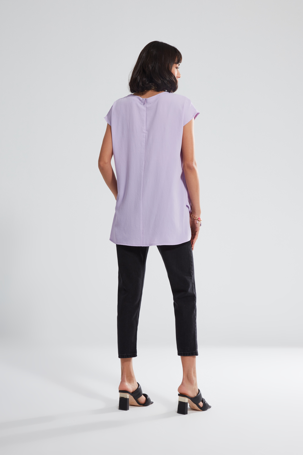 Lilac Short Sleeve Blouse with Pleated Sides