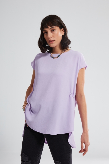 Mizalle - Lilac Short Sleeve Blouse with Pleated Sides