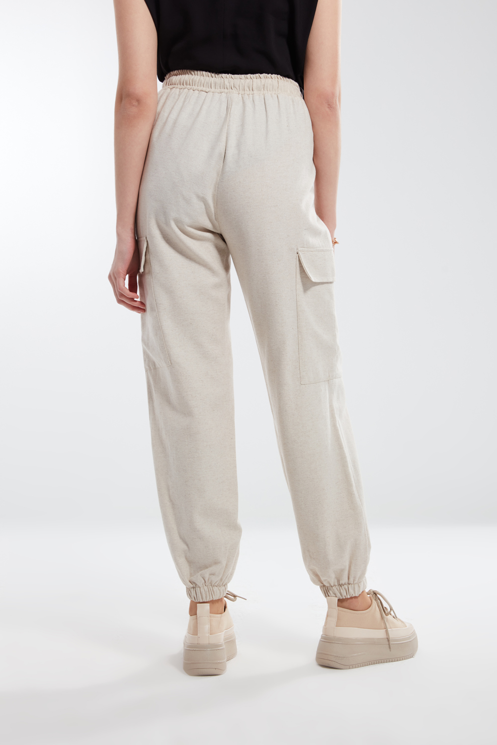 Linen Textured Patterned Cargo Pocket Trousers