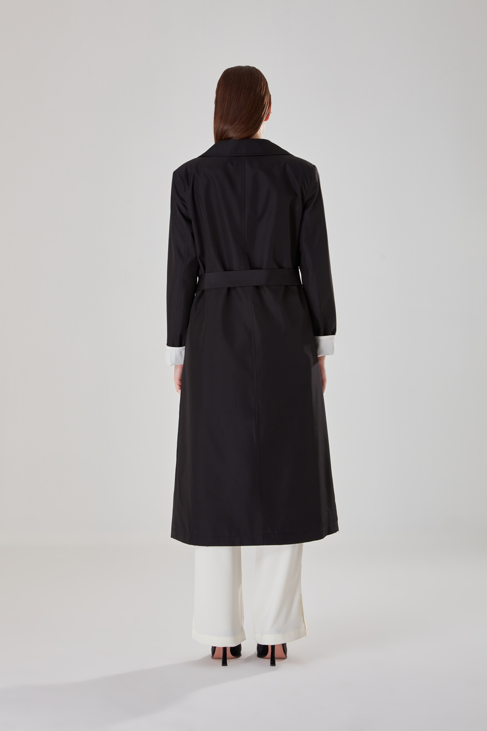 Long Black Trench Coat With Coloured Collar