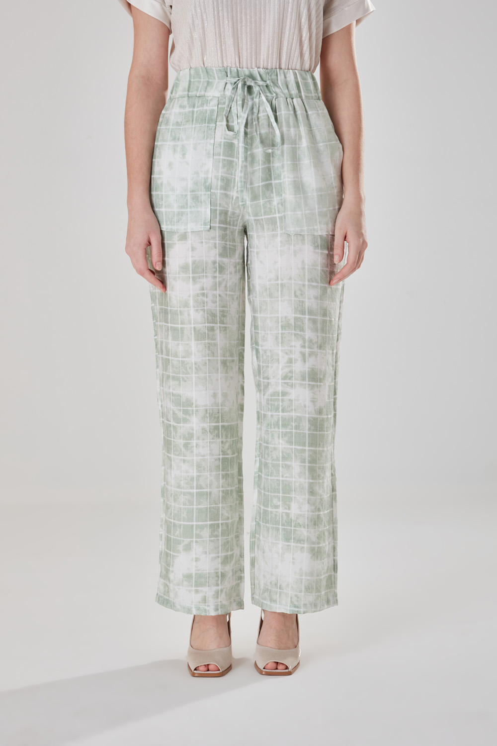 Mint Batik Patterned Checkered Trousers
