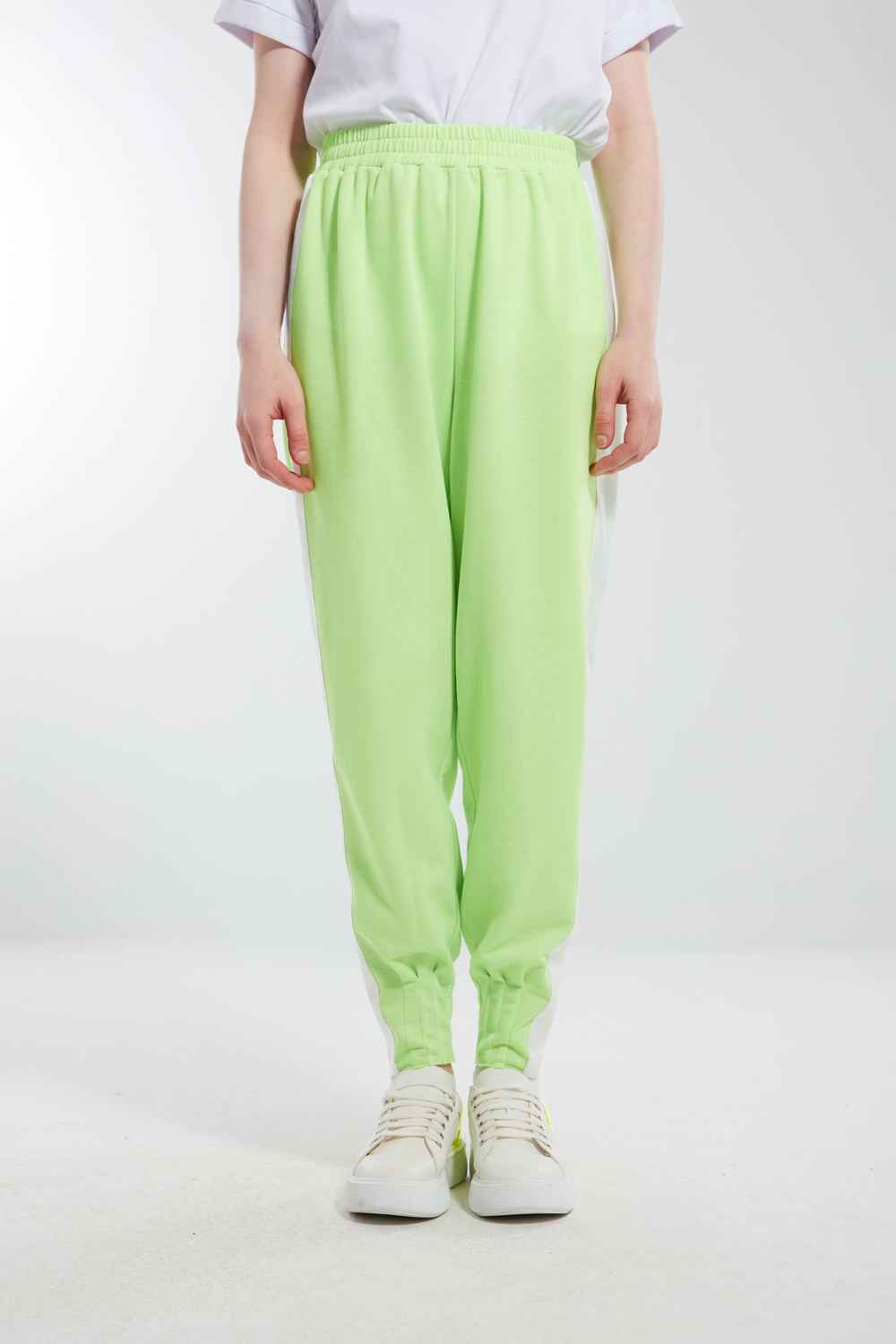Neon Green Jogger Trousers with Pleated Pants