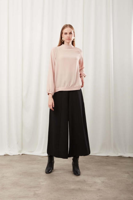 Mizalle - Nude High Neck Blouse with Shirred Sleeves