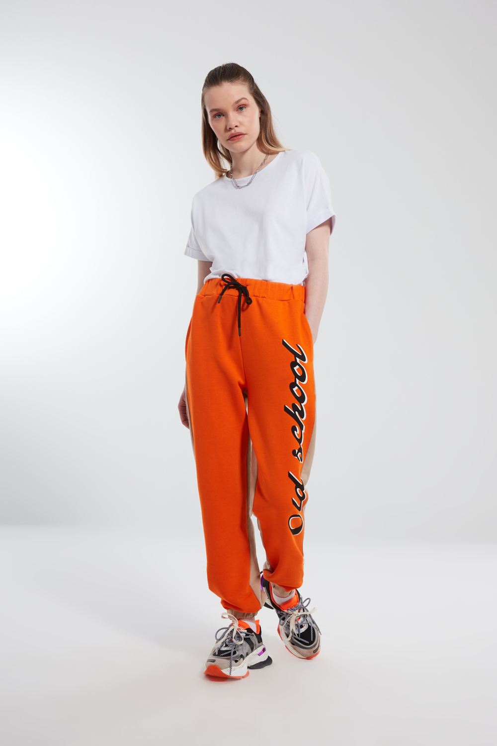 Old School Printed Detail French Ferry Orange Trousers