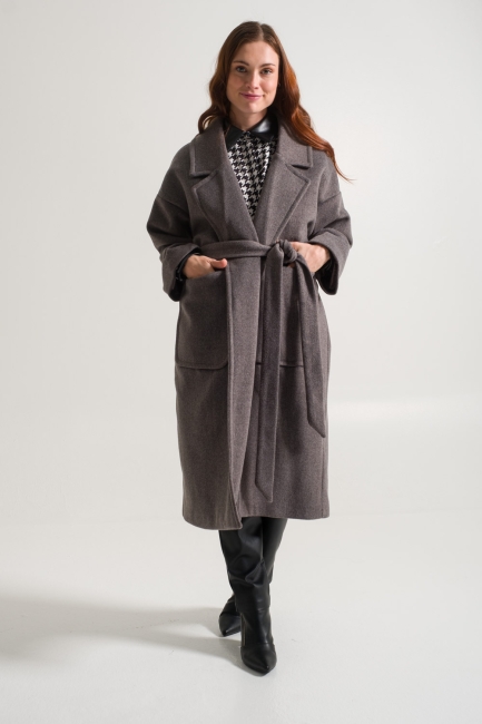 Mizalle - Oversize Grey Cachet Coat with Wide Pockets