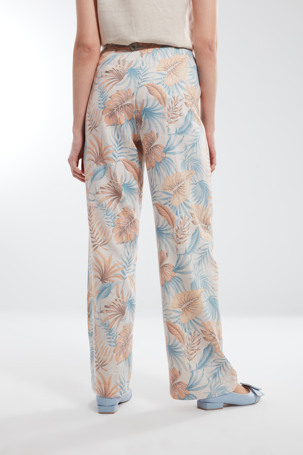 Palm Patterned High Waist Trousers
