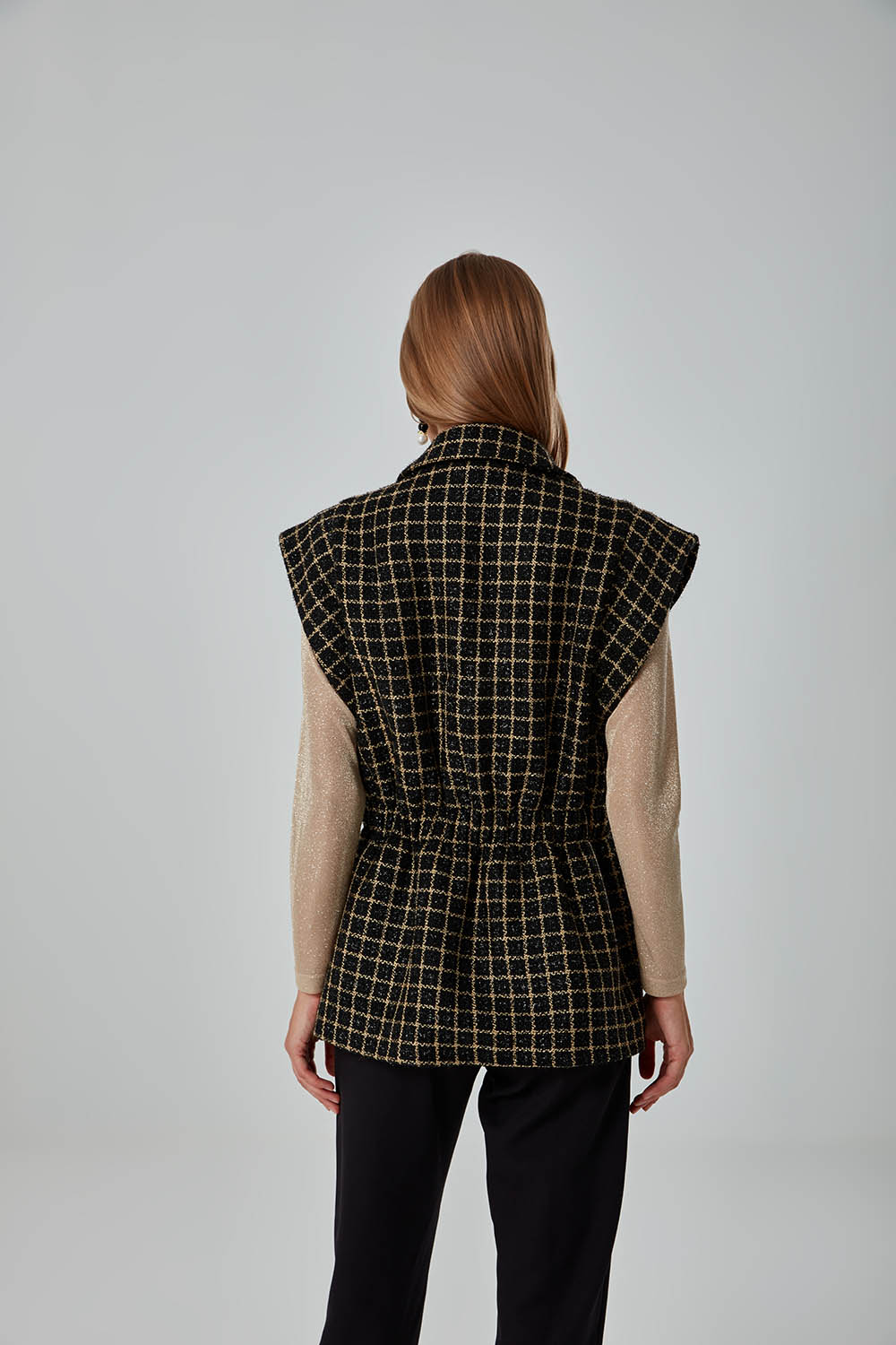 Patterned Beige Tweed Vest