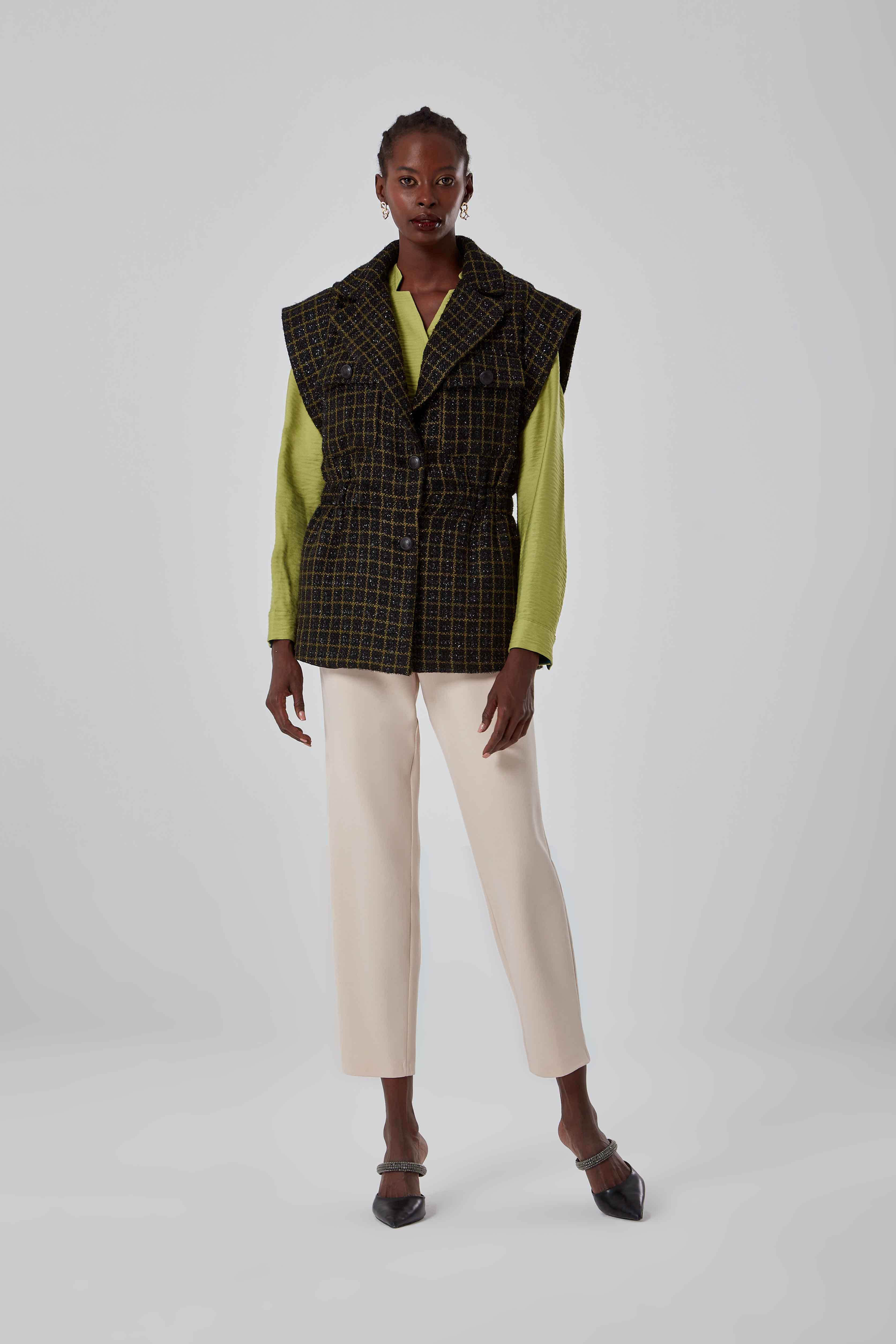Patterned Green Tweed Vest
