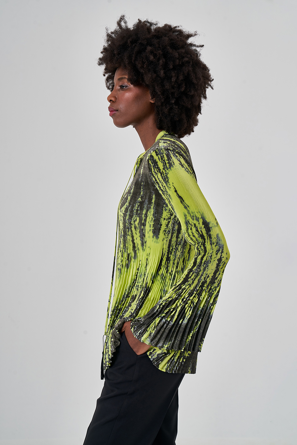 Patterned Pleated Green Tunic