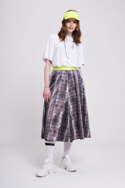 Mizalle - Patterned Satin Flared Skirt (Mink)