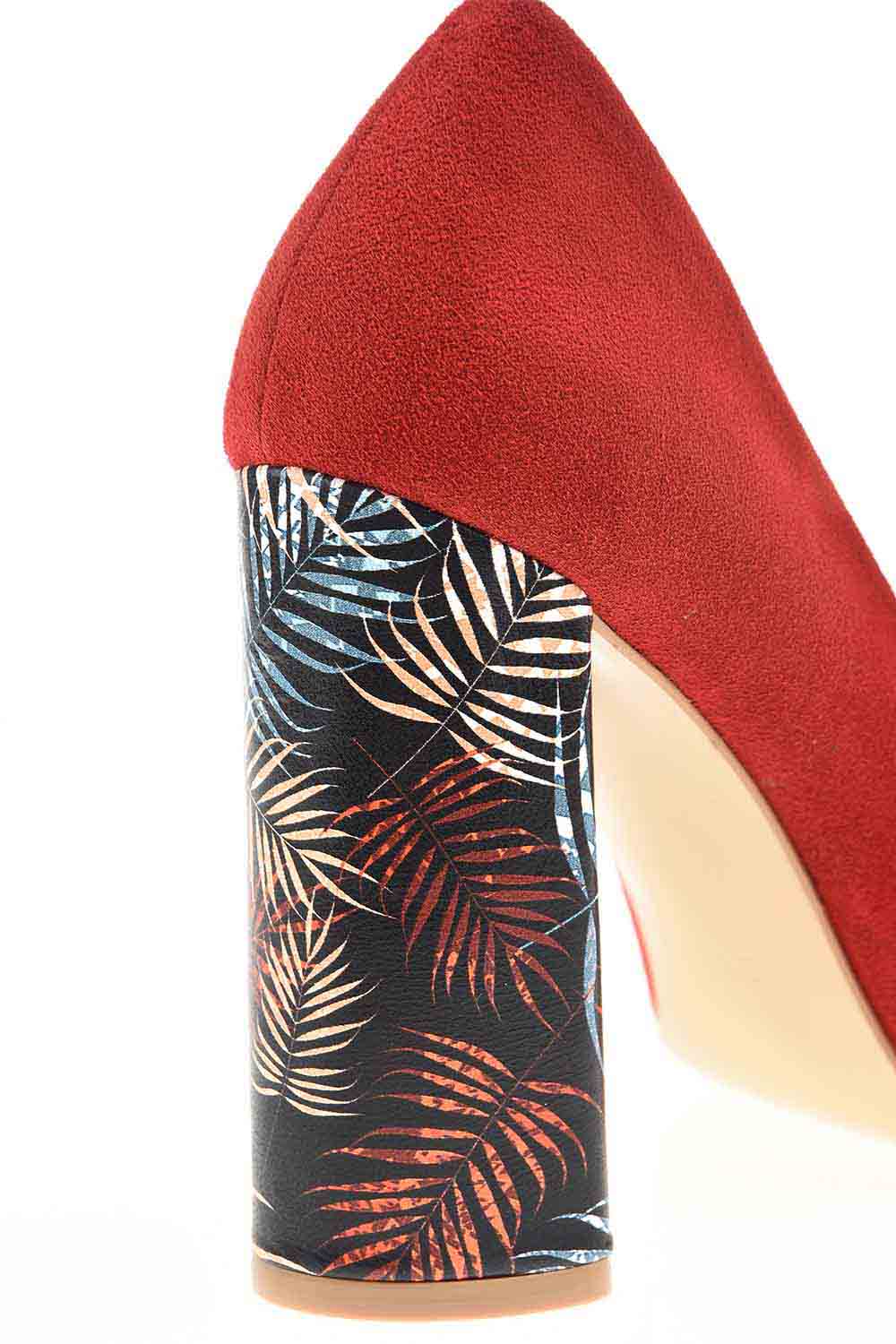 Patterned Thick Heeled Leather Shoes (Orange-Red)