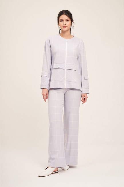 Mizalle - Plaid Patterned Trousers (Lilac)
